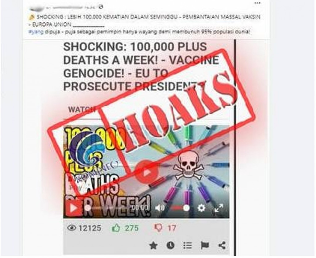 [HOAKS] Vaksin Genosida Uni Eropa Menyebabkan 100 Ribu Kematian dalam Seminggu